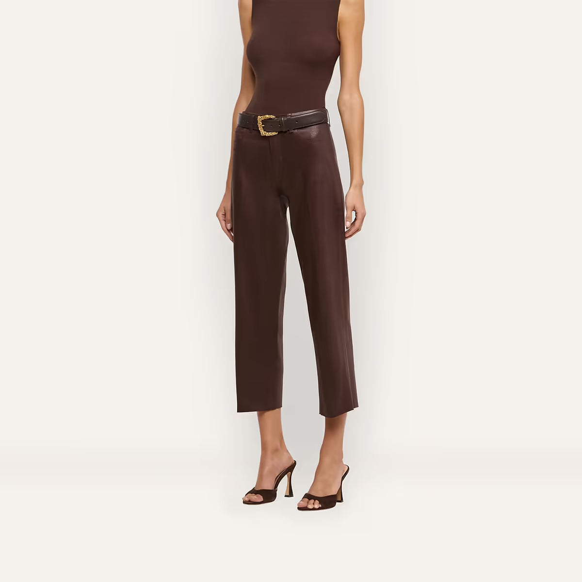 Wanda Coated High Rise Crop Wide Leg Dark Java