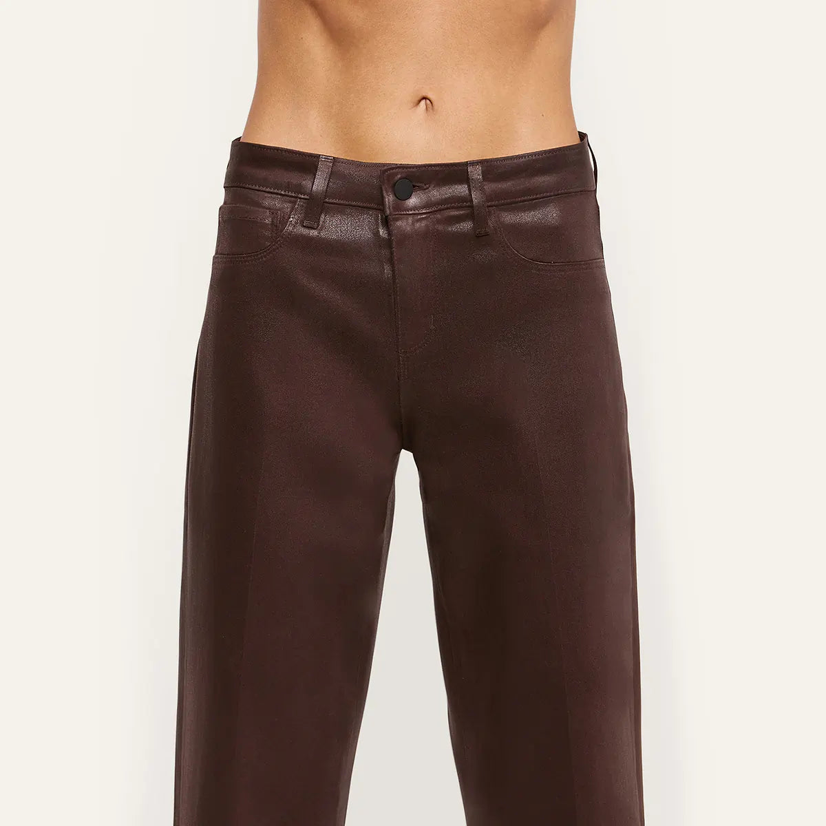 Wanda Coated High Rise Crop Wide Leg Dark Java