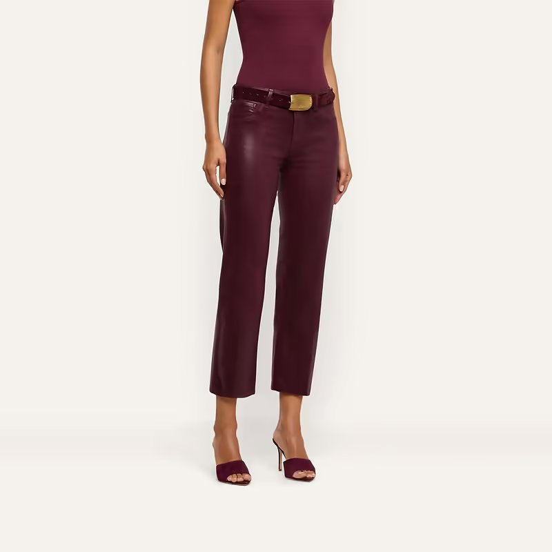 Wanda Coated High Rise Crop Wide Leg Deep Sangria Pants - Trousers L'Agence 