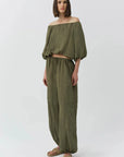 Anni Puff Sleeve Cropped Top Sea Turtle Tops - Blouses Simkhai 