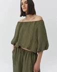 Anni Puff Sleeve Cropped Top Sea Turtle Tops - Blouses Simkhai 