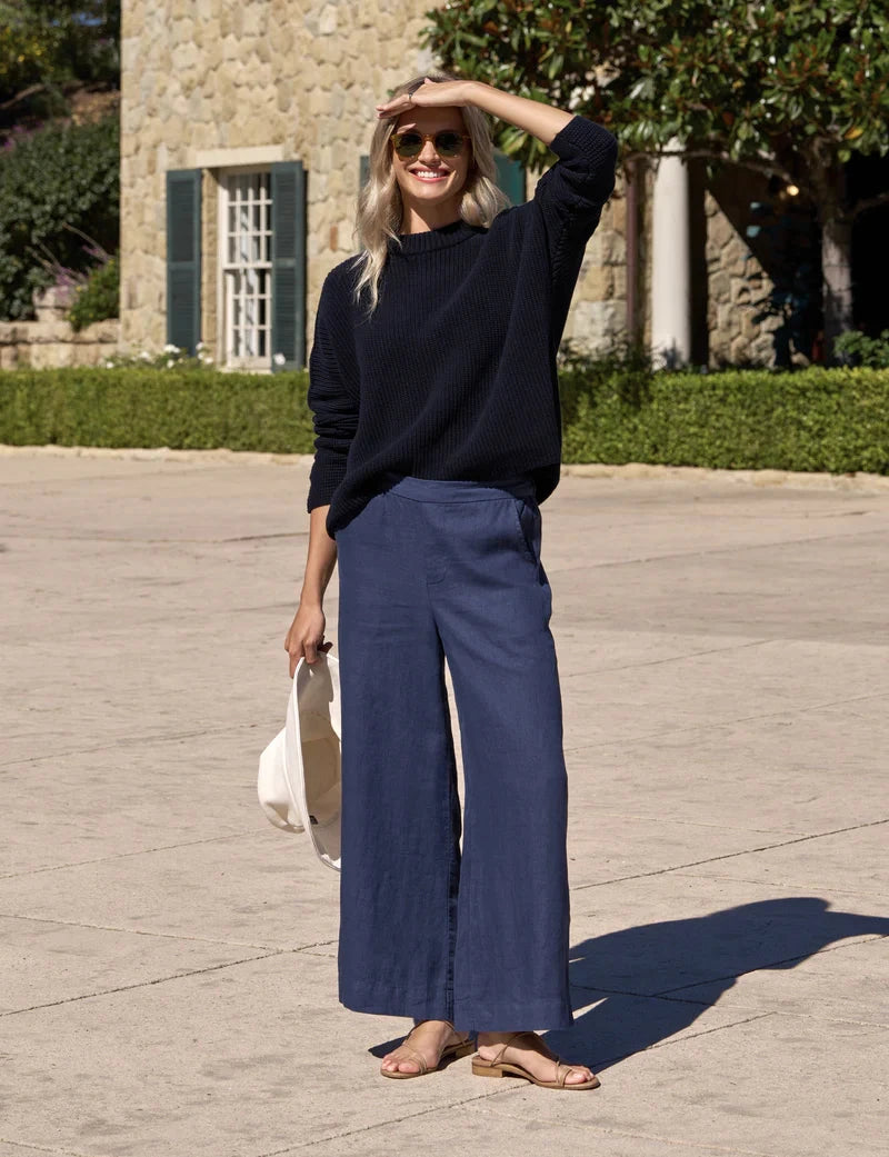 Maisie Wide Leg Pull On Pant Navy Pants - Trousers Frank & Eileen 