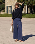 Maisie Wide Leg Pull On Pant Navy Pants - Trousers Frank & Eileen 