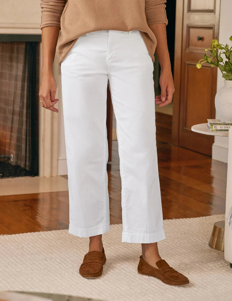 Westport Italian Wide Leg Chino Twill White Pants - Trousers Frank & Eileen 