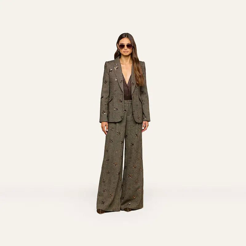 Allanah Sequined Trouser Beige/Black/Gold Flower Sequin Pants - Trousers L'Agence 