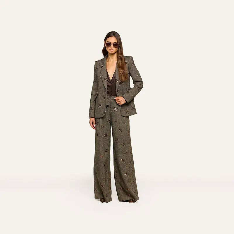 Allanah Sequined Trouser Beige/Black/Gold Flower Sequin Pants - Trousers L'Agence 