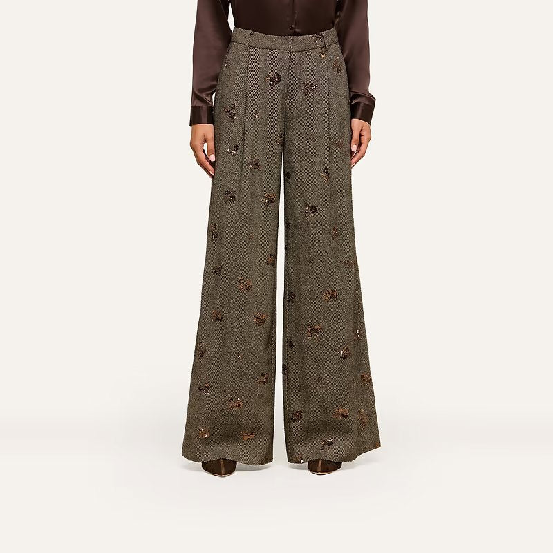 Allanah Sequined Trouser Beige/Black/Gold Flower Sequin Pants - Trousers L'Agence 