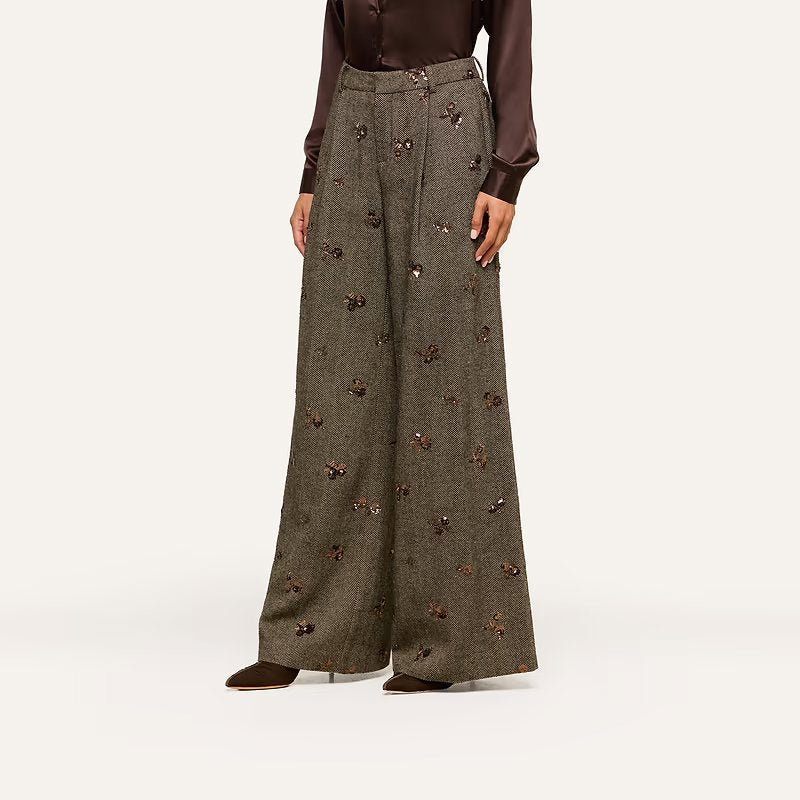 Allanah Sequined Trouser Beige/Black/Gold Flower Sequin Pants - Trousers L'Agence 