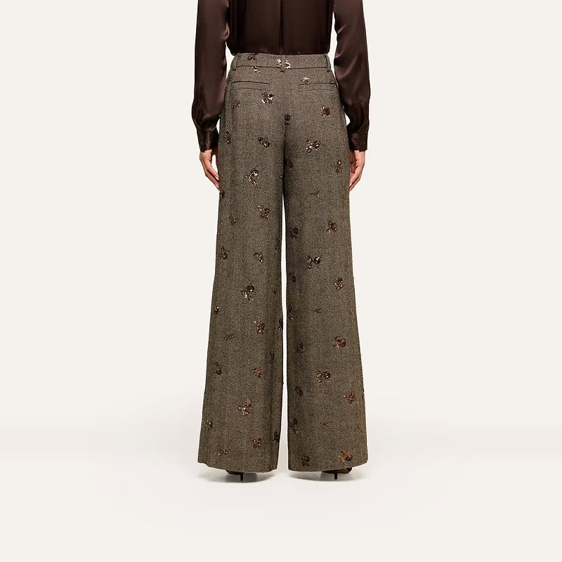 Allanah Sequined Trouser Beige/Black/Gold Flower Sequin Pants - Trousers L'Agence 
