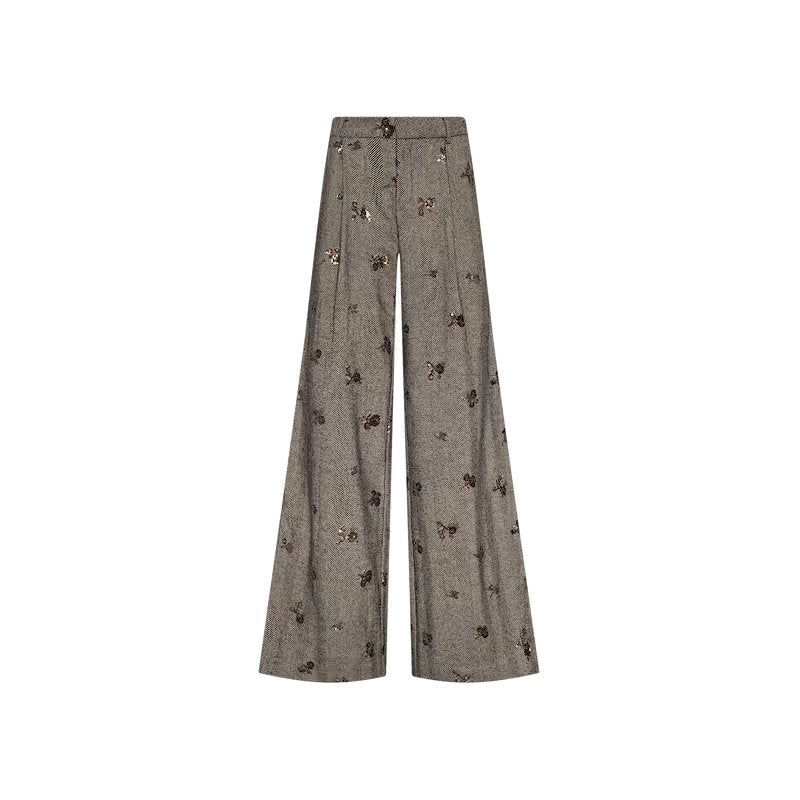 Allanah Sequined Trouser Beige/Black/Gold Flower Sequin Pants - Trousers L'Agence 