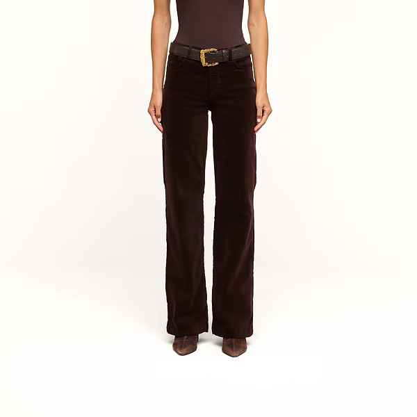Scottie Velvet High Rise Wide Leg Dark Java