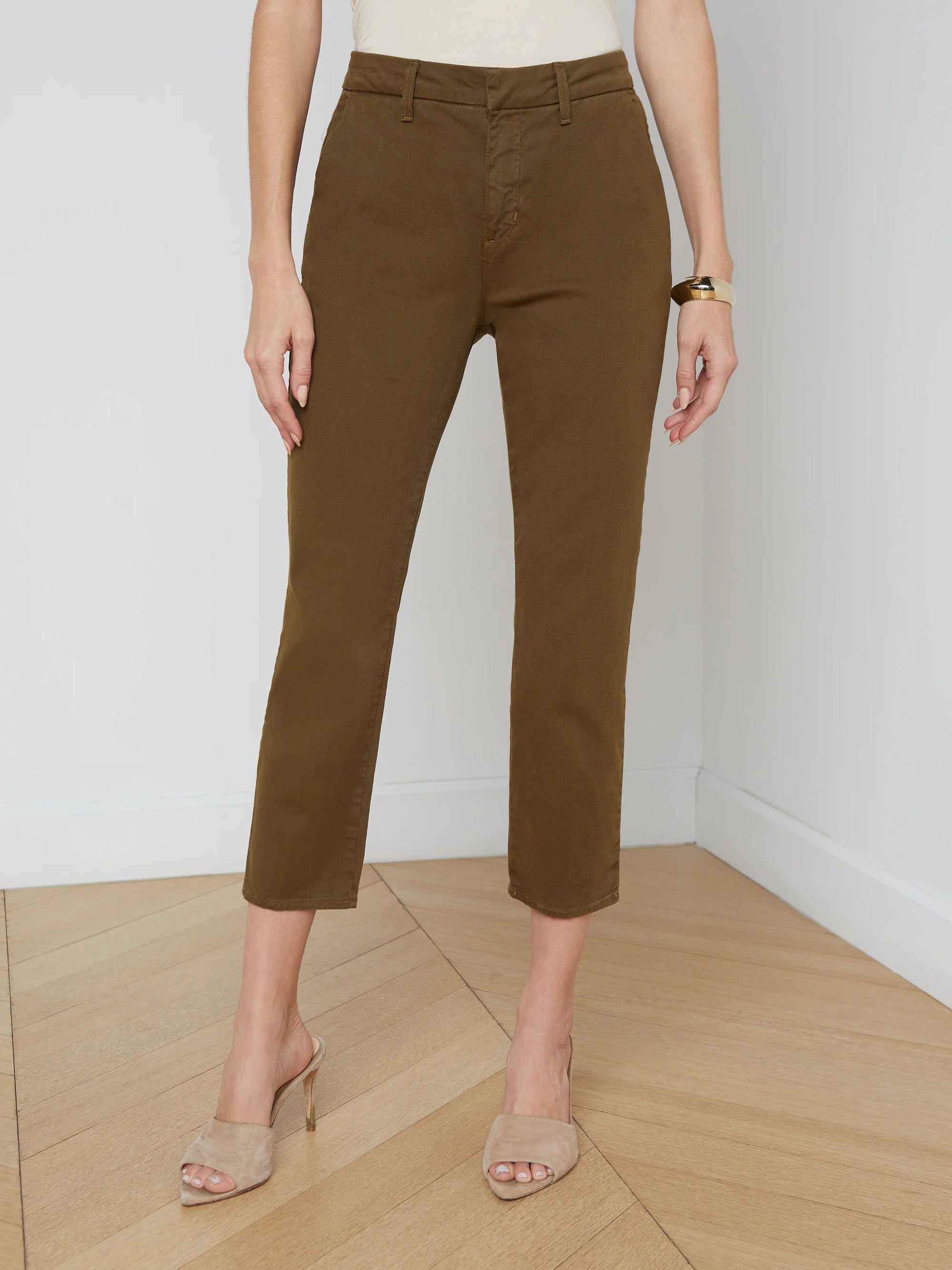 Harlow High Rise Crop Slim Trouser British Khaki Pants - Trousers L'Agence 