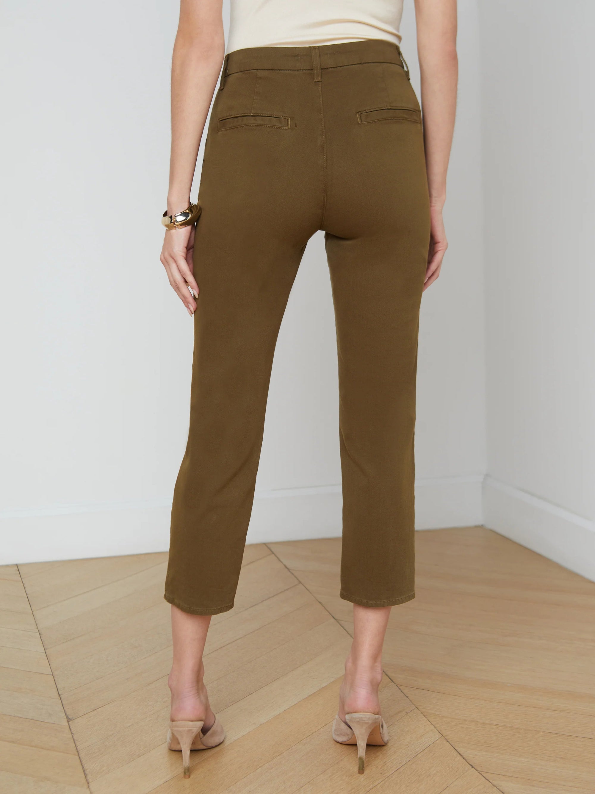 Harlow High Rise Crop Slim Trouser British Khaki Pants - Trousers L'Agence 