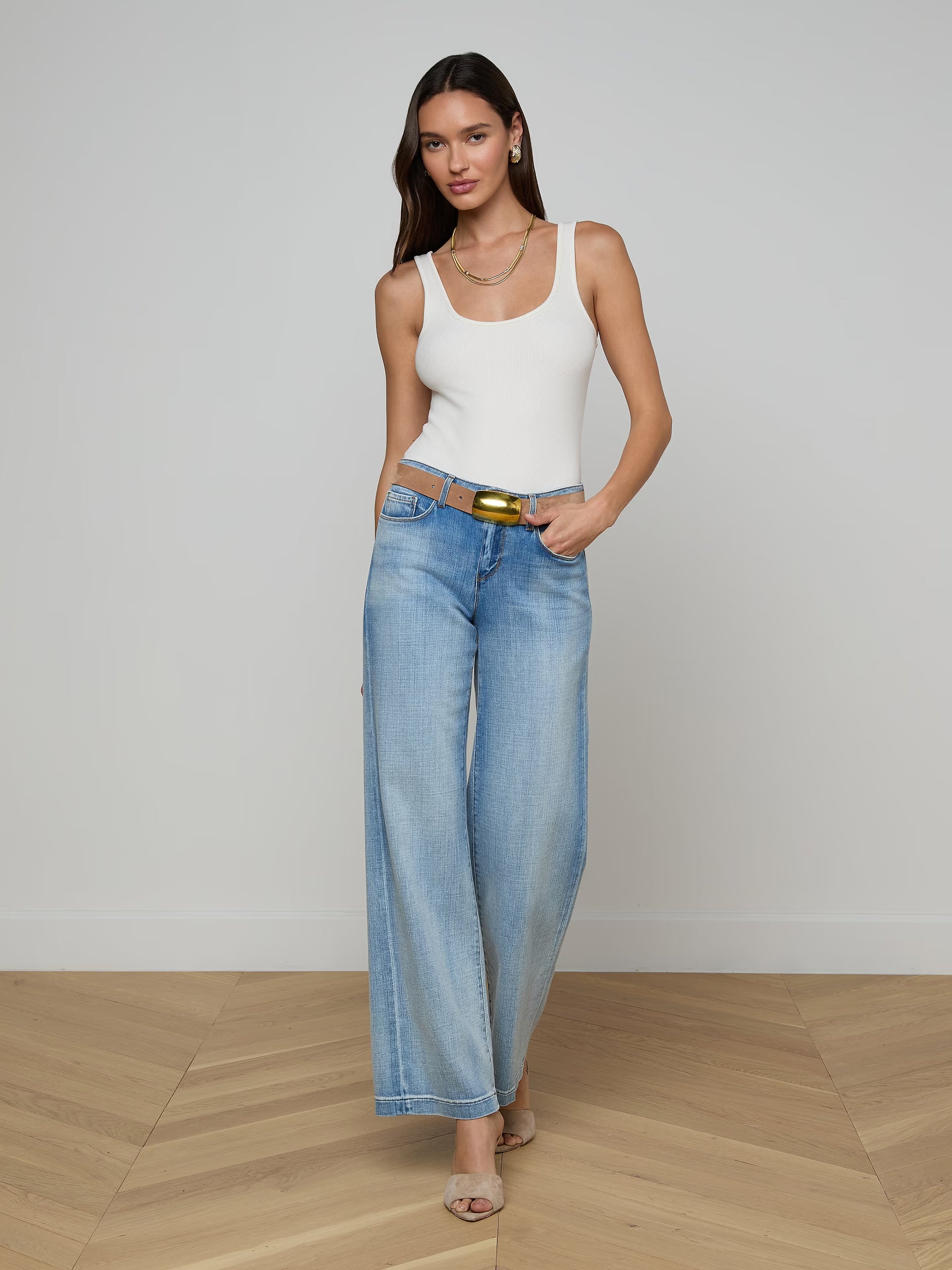 Joanne Low Rise Wide Leg Dry Ice Denim - Flare & Wide Leg L'Agence 