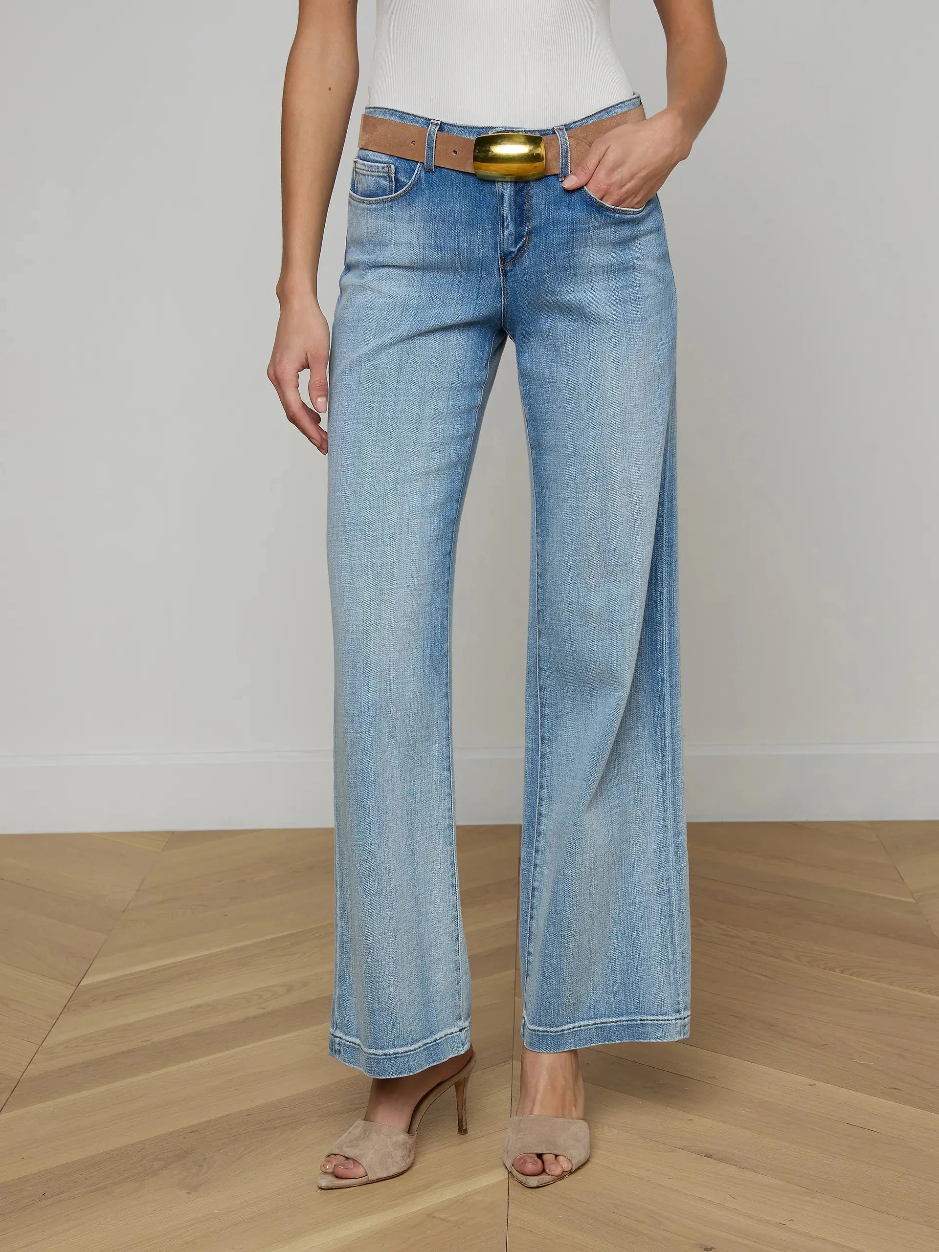 Joanne Low Rise Wide Leg Dry Ice Denim - Flare & Wide Leg L'Agence 