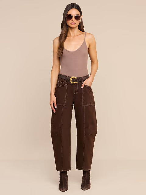 Cody Cropped Barrel Leg Brown/Natural Contrast Denim - Flare & Wide Leg L'Agence 