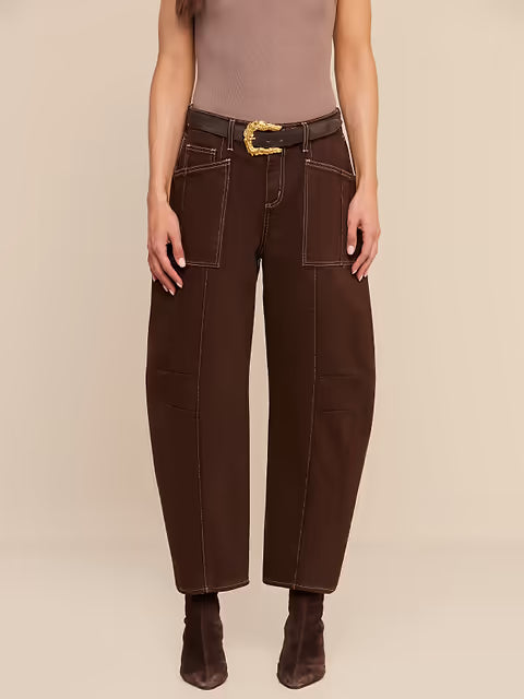 Cody Cropped Barrel Leg Brown/Natural Contrast Denim - Flare & Wide Leg L'Agence 