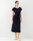 Aveline Side Twist Midi Dress Navy Dresses - Midi Fifteen Twenty 