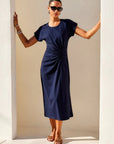 Aveline Side Twist Midi Dress Navy Dresses - Midi Fifteen Twenty 