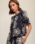 Nadine Embroidered Bow Top Navy Tops - Blouses Fifteen Twenty 