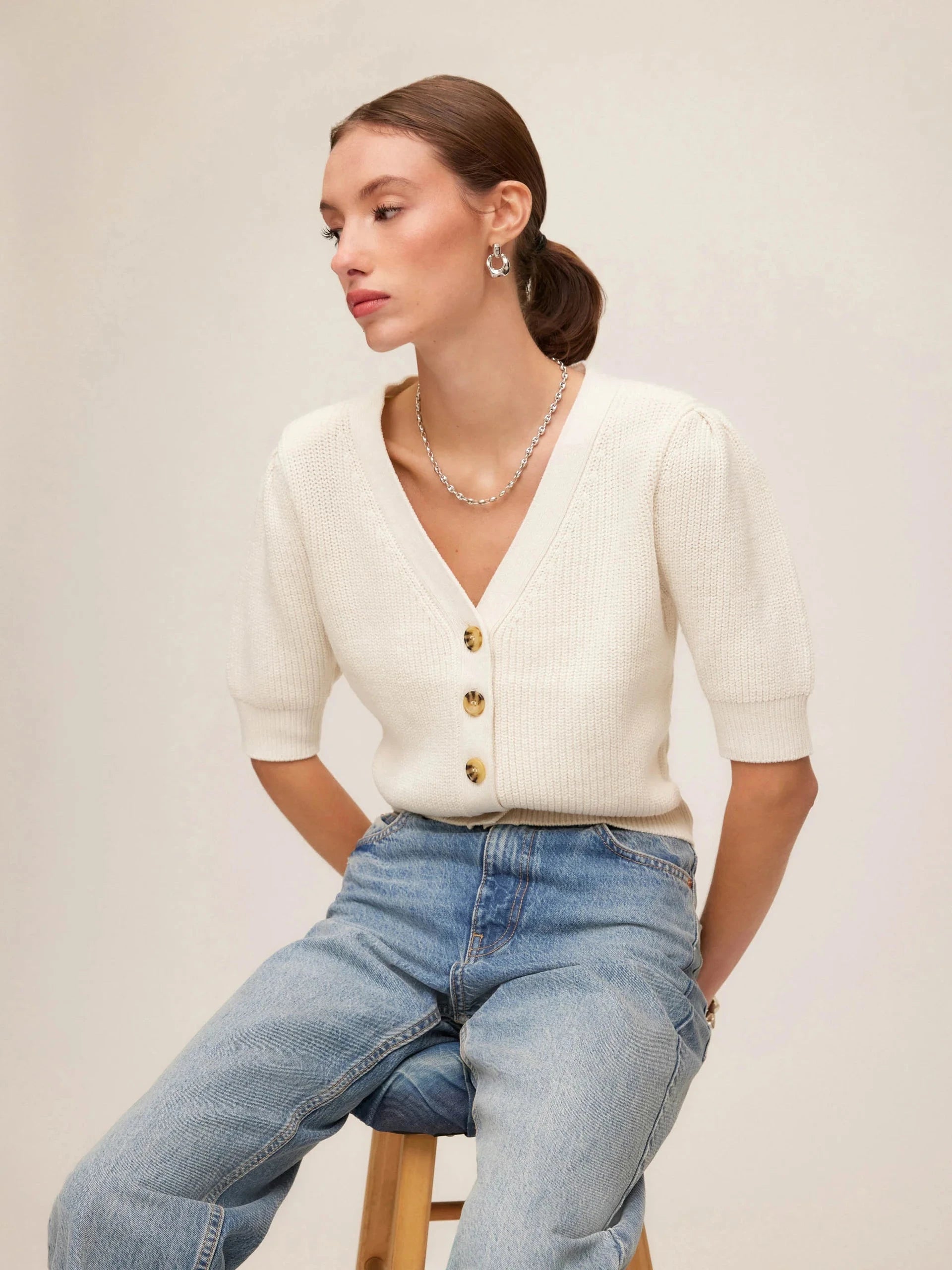 Iliana Puff Sleeve Sweater Cream Sweater - Cardigans Fifteen Twenty 
