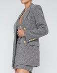 Riva Knit Double Breasted Blazer Black/Ivory/Gold Jackets - Blazers L'Agence 