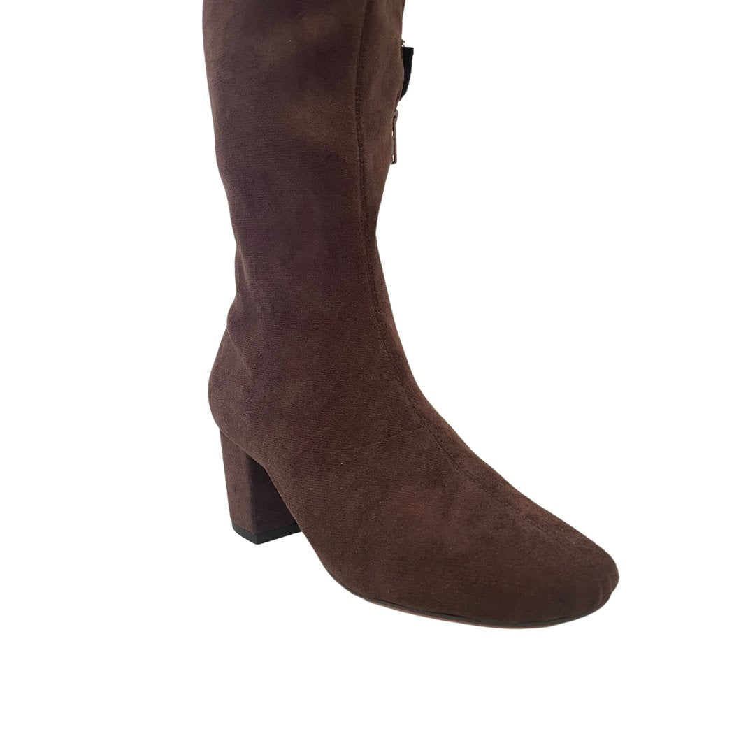 Comess Chocolate Stretch Micro Knee High Boots Silent D 