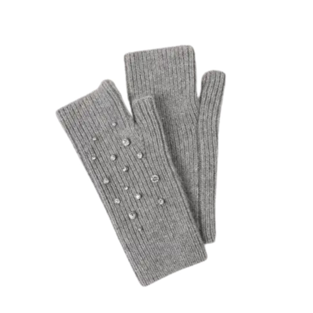 Crystal Embellished Angora Mittens Grey Mittens Pissenlit 