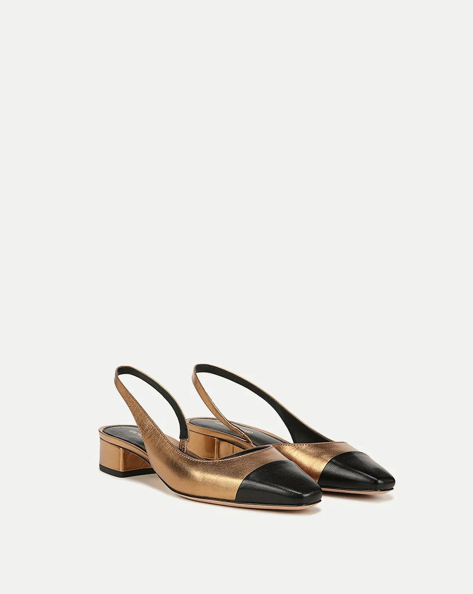 Cecile Leather Cap-Toe Slingback Black Gold Shoes - Pumps - Low Veronica Beard - Shoes 