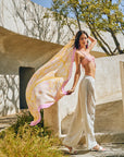Coco Dream Beach Sarong Wrap Pink & Yellow Scarves Lost Pattern NYC 