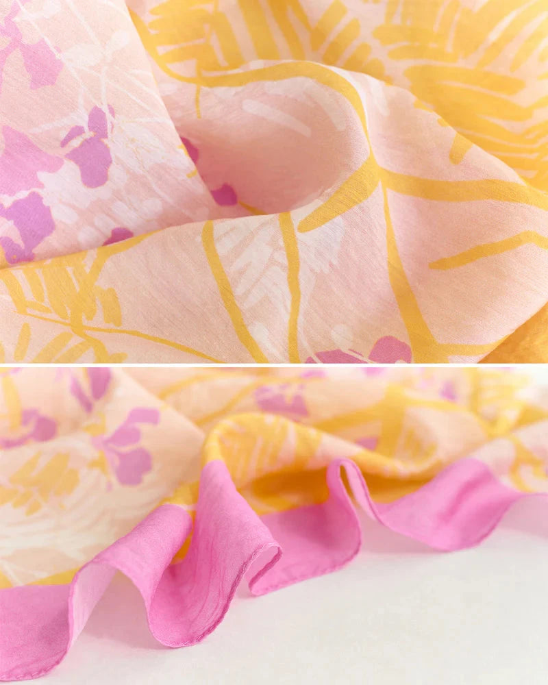 Coco Dream Beach Sarong Wrap Pink & Yellow Scarves Lost Pattern NYC 