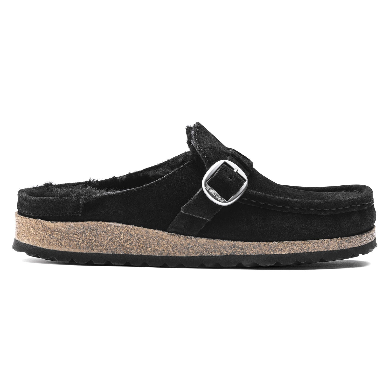 Buckley Shearling Suede Black Shoes - Flats - Slide Birkenstock 