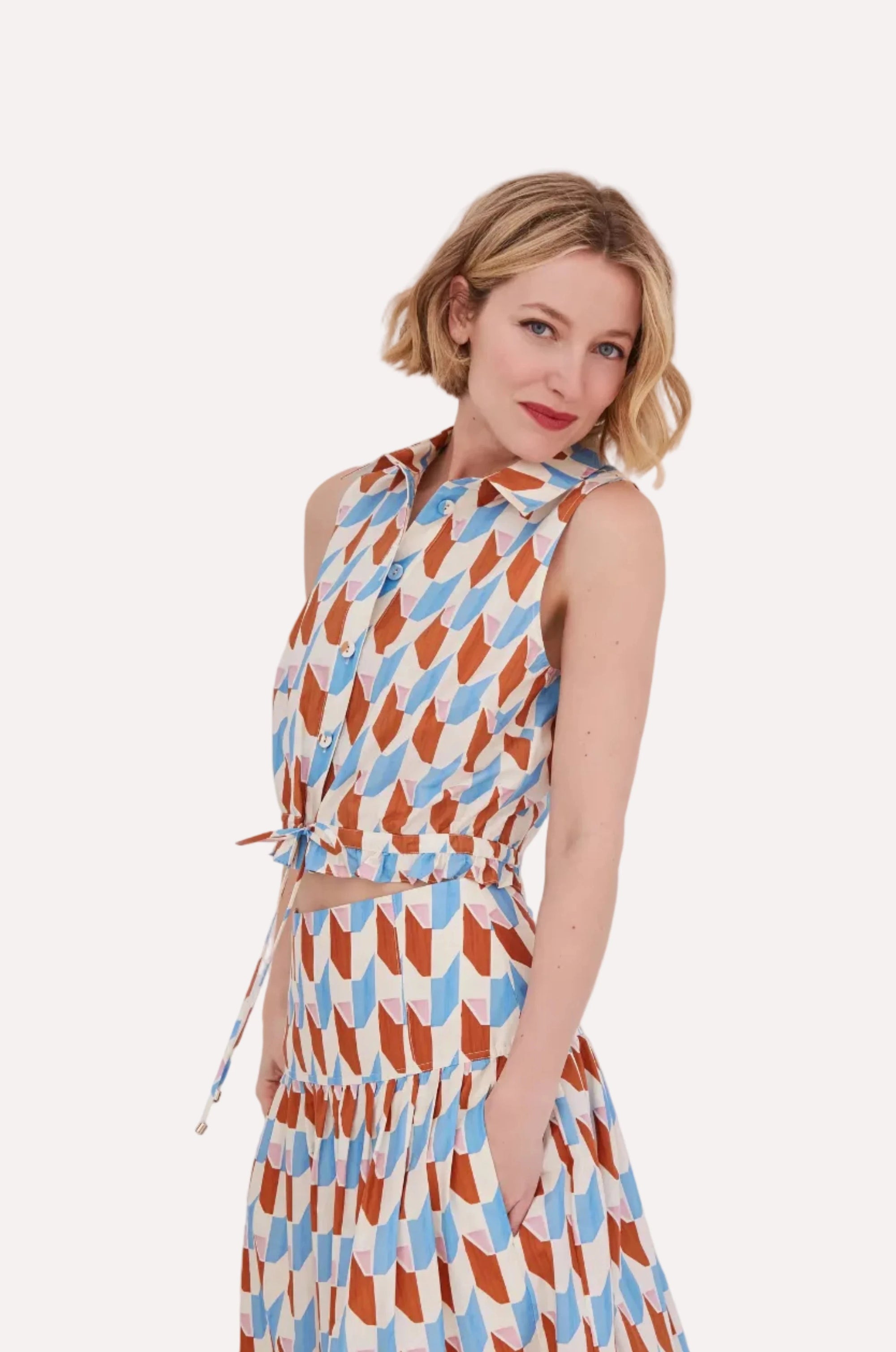 Hannah Top Talavera Tile Ivory Tops - Button Down Cara Cara 