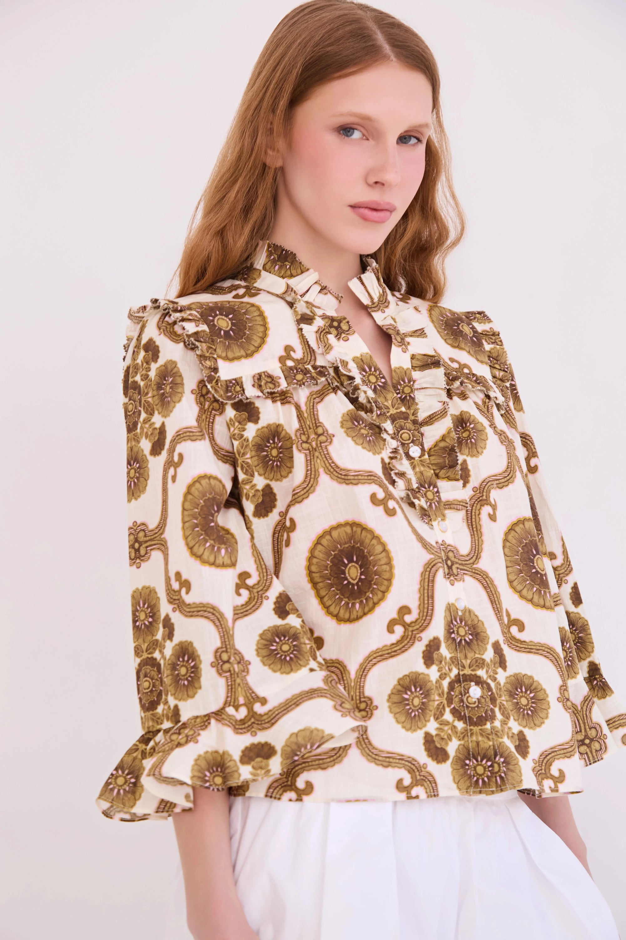 Elowen Top Olive Floral Tops - Blouses Cara Cara 