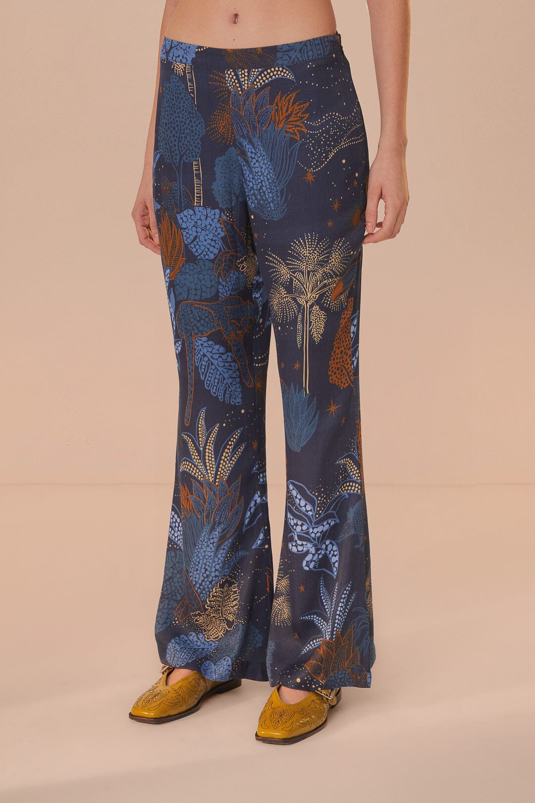 Flare Pants Night Jungle Navy Blue Pants - Trousers Farm Rio 