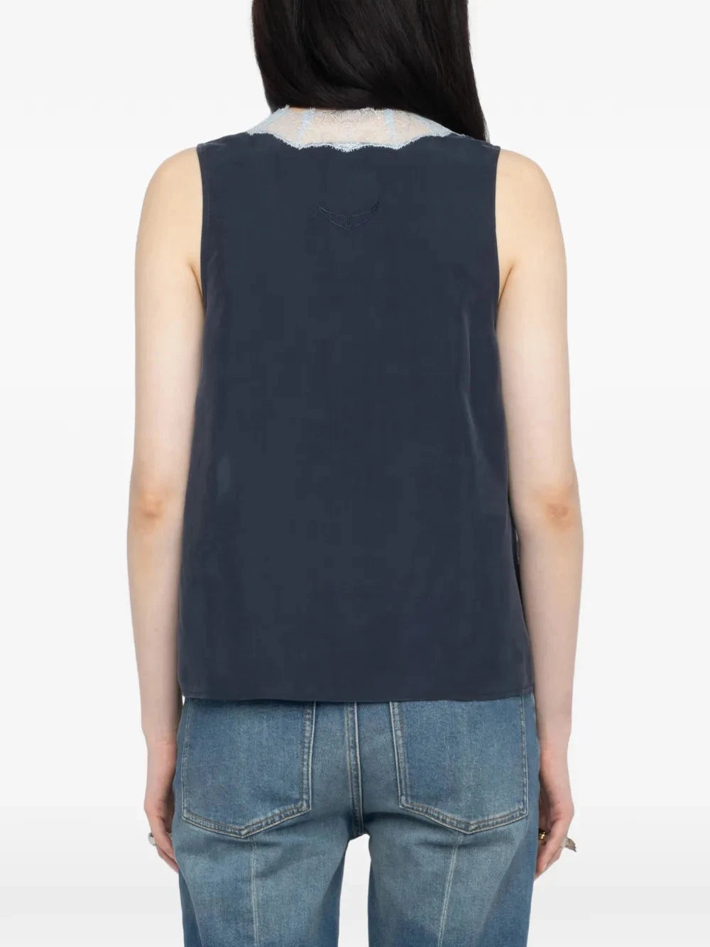 Tasao Silk Lace Camisole Navy Tops - Tanks Zadig & Voltaire 