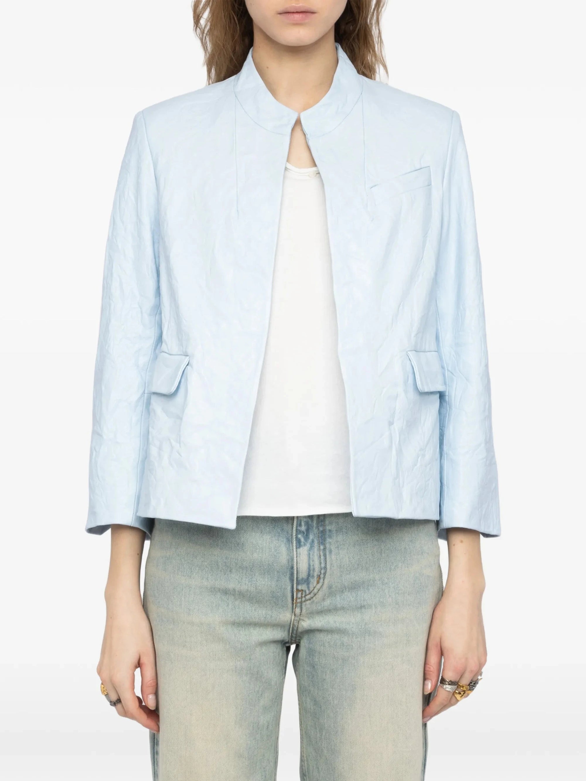 Veryn Crinkled Leather Jacket Baby Blue Jackets Zadig & Voltaire 