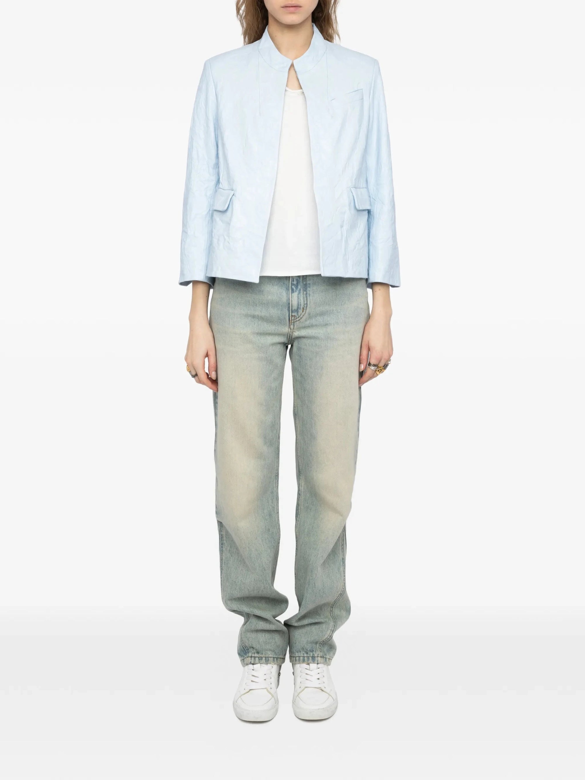 Veryn Crinkled Leather Jacket Baby Blue Jackets Zadig & Voltaire 