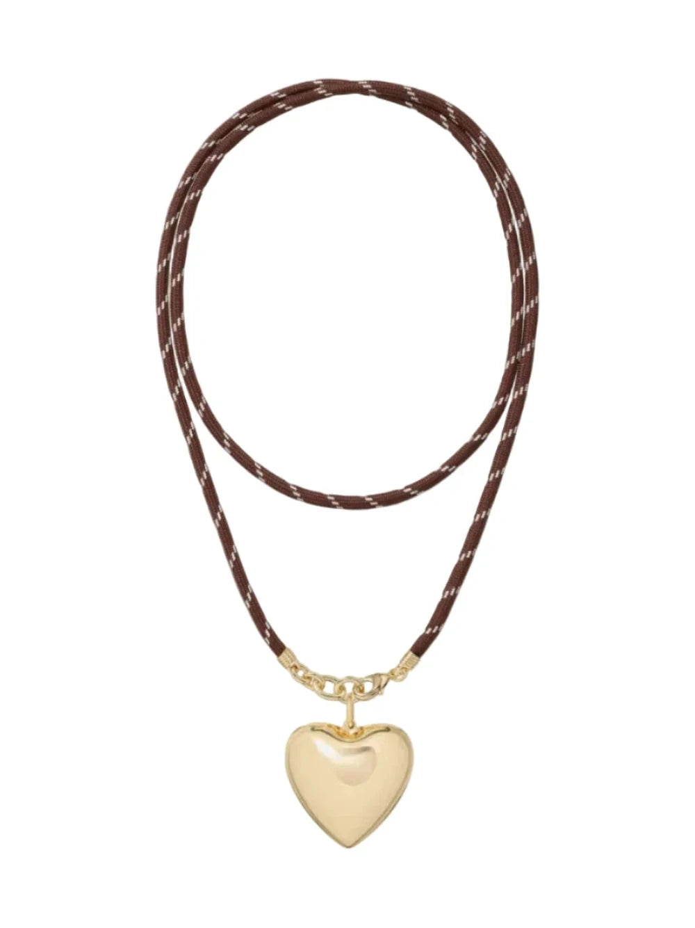Long Happy Cord Charm Necklace Brown Big Puffy Heart Gold Necklaces Roxanne Assoulin 