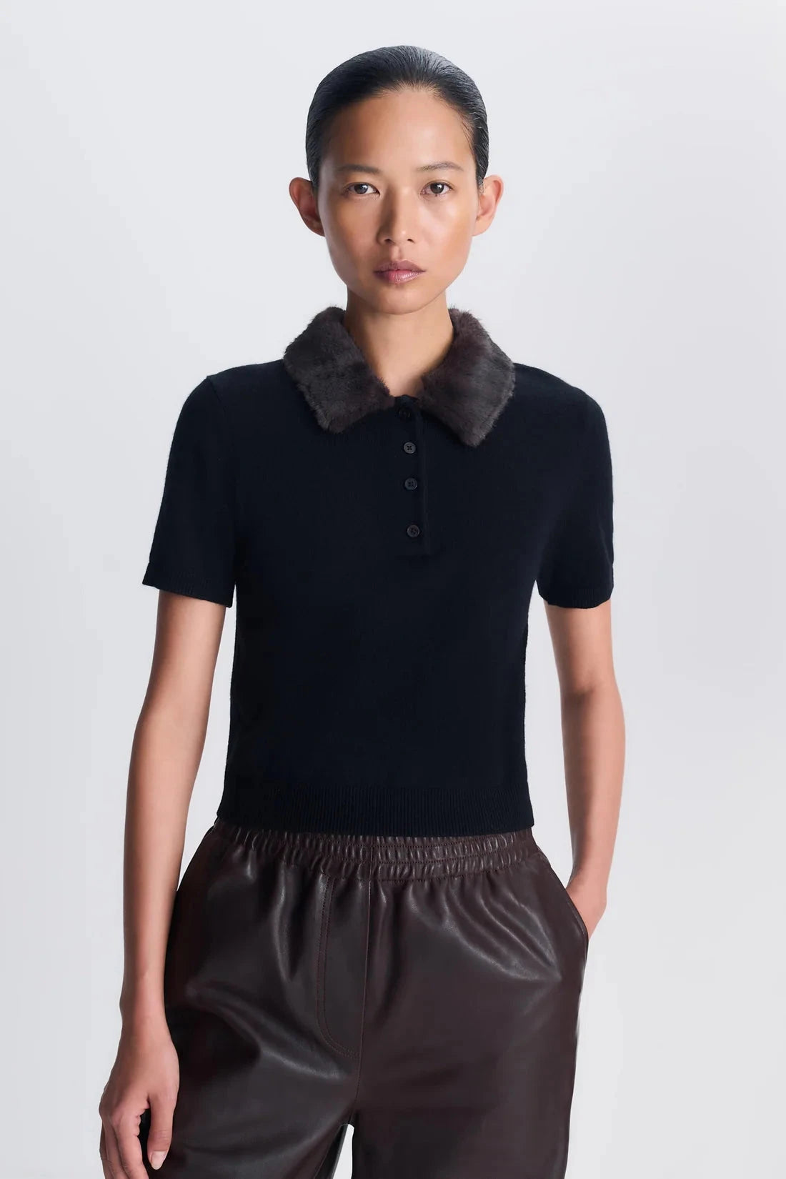 Vayla Short Sleeve Polo Black Chocolate Multi Sweater - Polo Simkhai 
