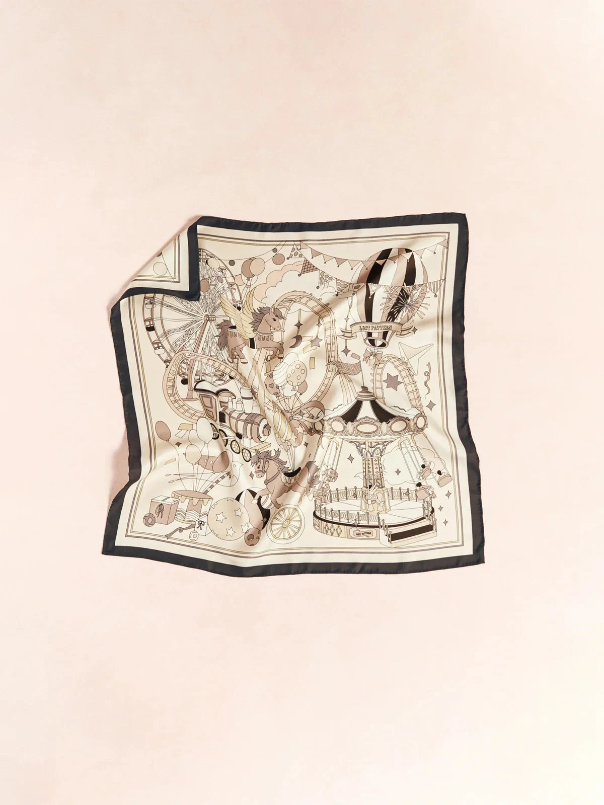 Pop Pony Silk Twill Bandana Scarf Chocolate Scarves Lost Pattern NYC 