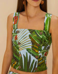 Amazonia Forest Blue Top Cropped Buttons Tops - Tanks Farm Rio 