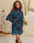 Arabesque Floral Blue High Neck Mini Dress