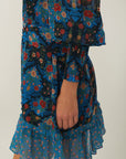 Arabesque Floral Blue High Neck Mini Dress