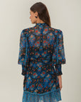 Arabesque Floral Blue High Neck Mini Dress