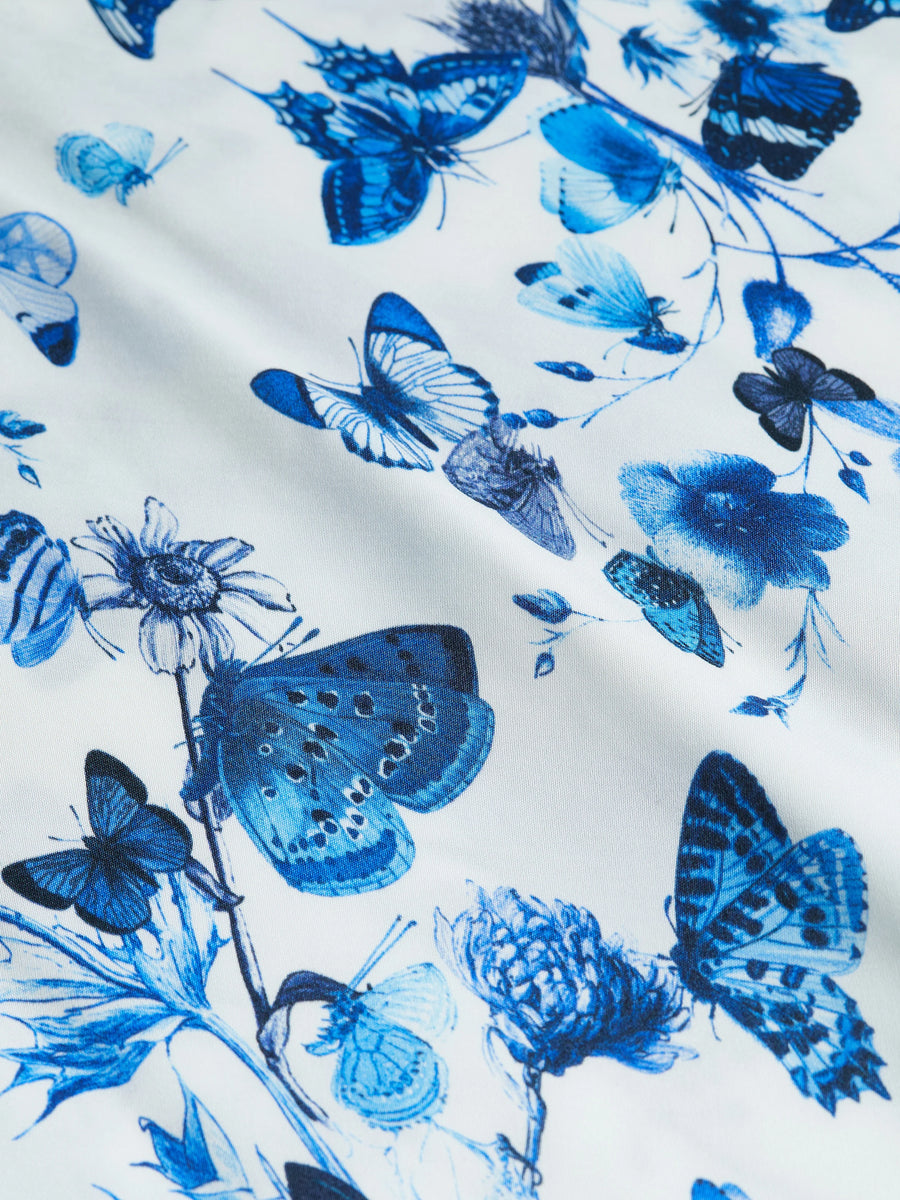 Clarisa Bias Midi Skirt White/ Blue Butterflies