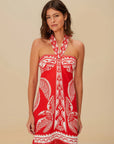 Majestic Coconut Tree Linen Mini Dress Red Dresses - Short Farm Rio 
