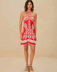 Majestic Coconut Tree Linen Mini Dress Red Dresses - Short Farm Rio 