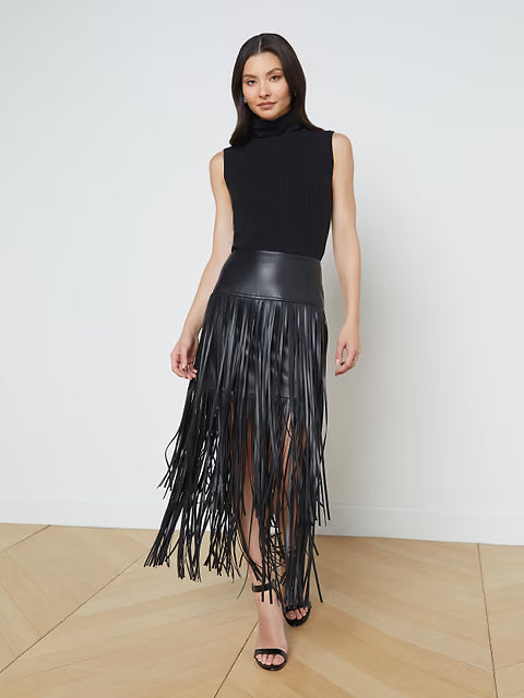 Karolina Maxi Fringe Skirt Black