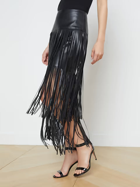 Karolina Maxi Fringe Skirt Black